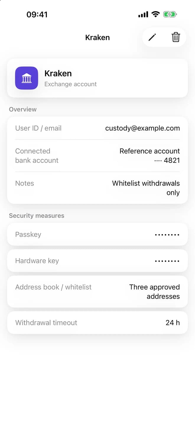 An exchange account in Better Custody with documented security methods